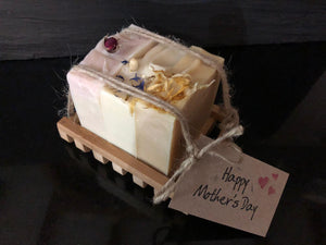 Gift Set - Three Assorted Soaps with Soap Dish and Greetings Tag